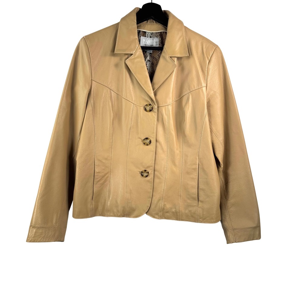 VTG Wilsons Leather Maxima Jacket sz L Tan Leather Blazer preppy classic